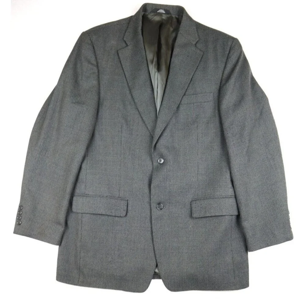 HAGGAR - MEN'S GRAY WOVEN WOOL BLEND BLAZER JACKET - SIZE 42L